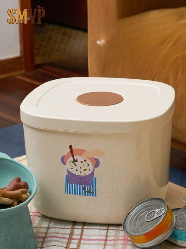 5.6LMacaron Color Scheme Push Button Switch Storage Tank Cat Food Dog Food Sealed Moisture Proof Storage Bucket Pet Supplies
