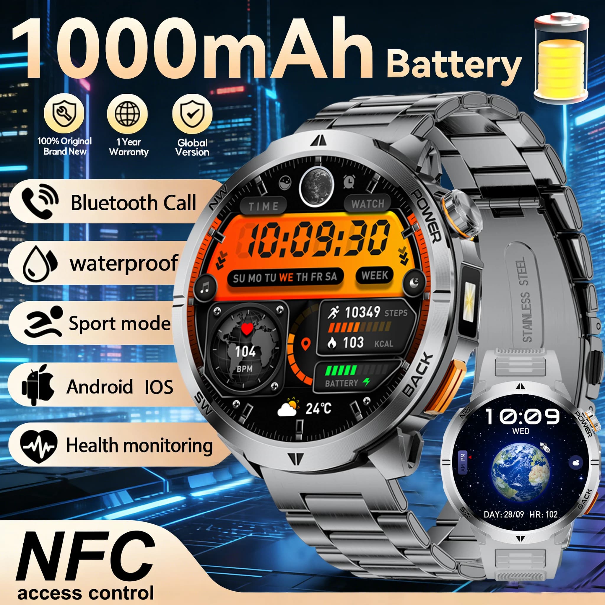 Nuovo Smartwatch Militare Ultra T-Rex 3 con Batteria da 1000mAh, Impermeabile IP68, Chiamate BT, Display AMOLED HD, Cardiofrequenzimetro, Orologio Sportivo per Uomo