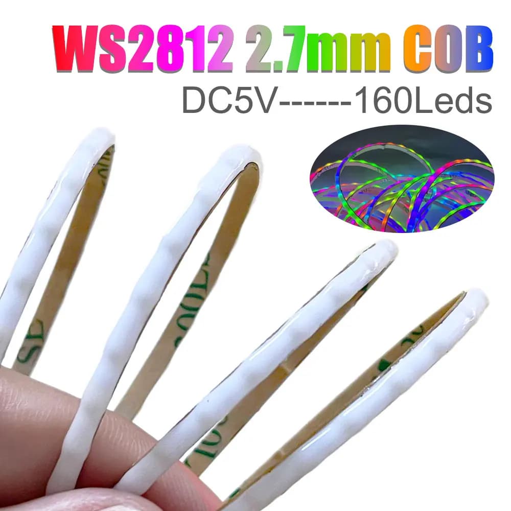 LED Strip COB DC5V 2.7mm ultra narrow WS2812B 160Led/m Colorful pixel light RGBIC flexible individually addressable high density