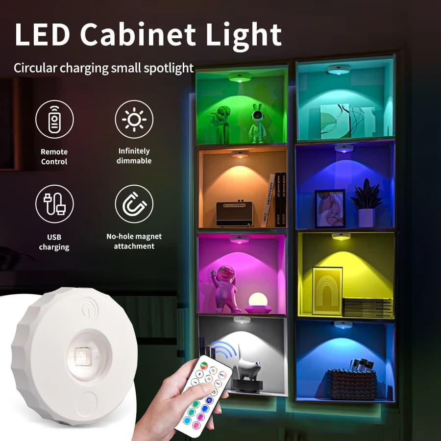 Rechargeable LED night light via USB with remote control under cabinet lights Dimmable spotlights for kitchen cabinet