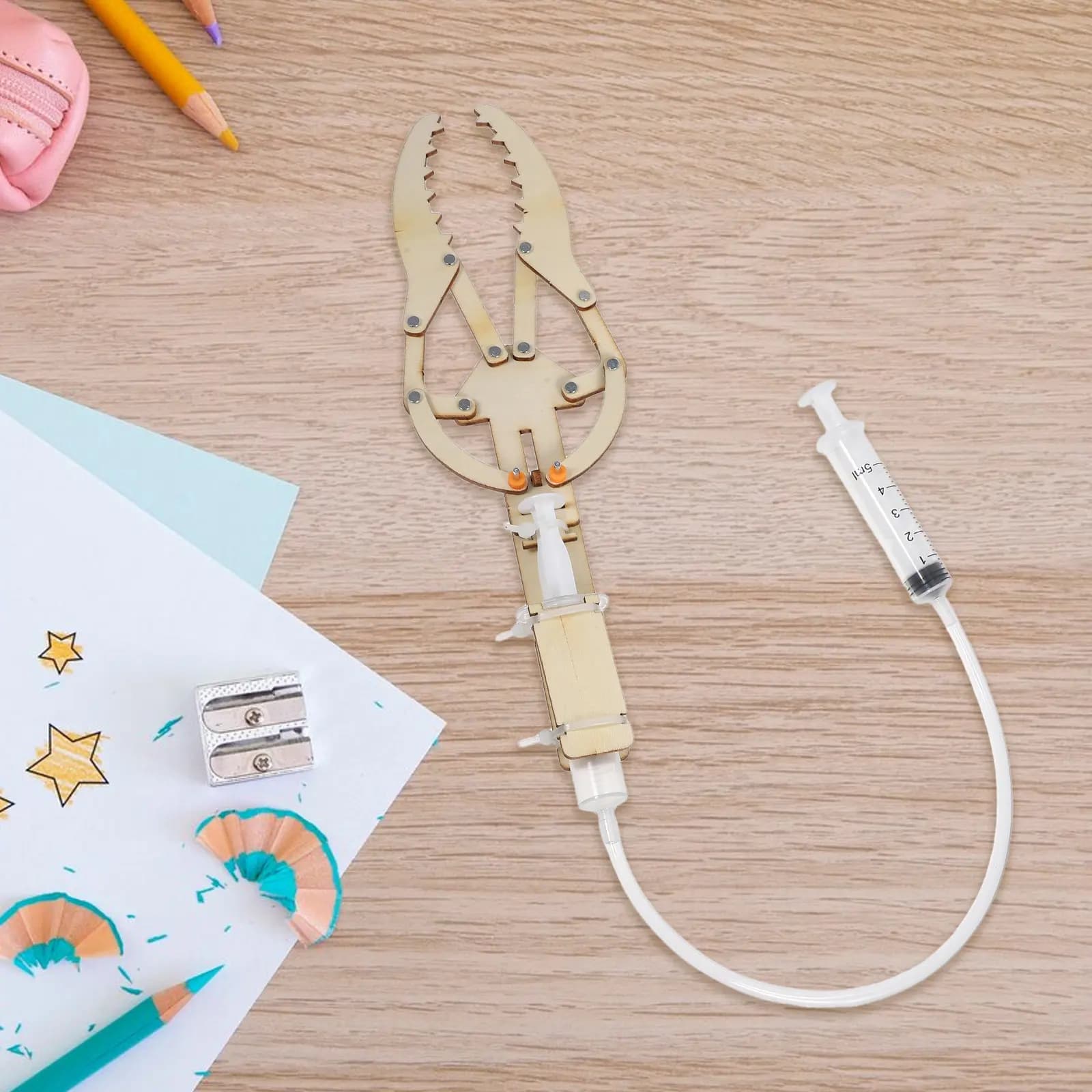 Kit Braccio Robotico Idraulico Fai-da-Te in Legno per Bambini, Adolescenti e Adulti, Strumento Educativo per Ingegneria Meccanica