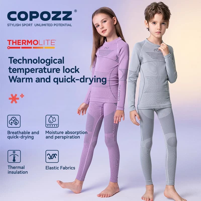 COPOZZ Set di biancheria intima termica per sci invernale per bambini Ragazzi Ragazze Biancheria intima termica calda e traspirante Johns Biancheria intima termica per bambini