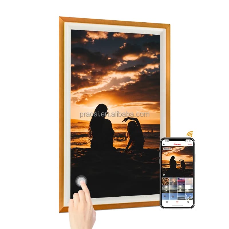 Cornice Digitale Grande da 32 Pollici in Legno con Wi-Fi, Schermo IPS Full HD Touchscreen, Rotazione Automatica di Foto e Video Tramite Frameo