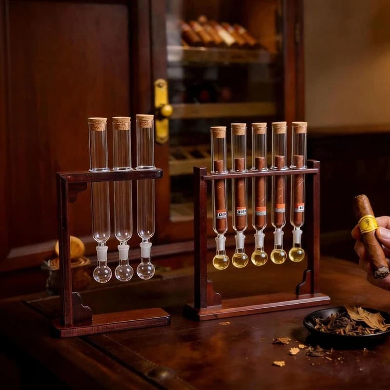 For Cigars Lovers Enthusiasts Clear Infuser Glass Tube Kit With Handmade Wooden Base, Aromatherapy Display Rack