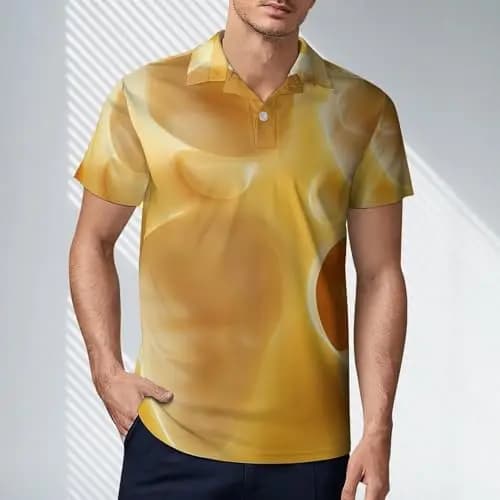 Polo da uomo 3D Cheese stampata a maniche corte slim fit, T-shirt casual con colletto per golf 2026