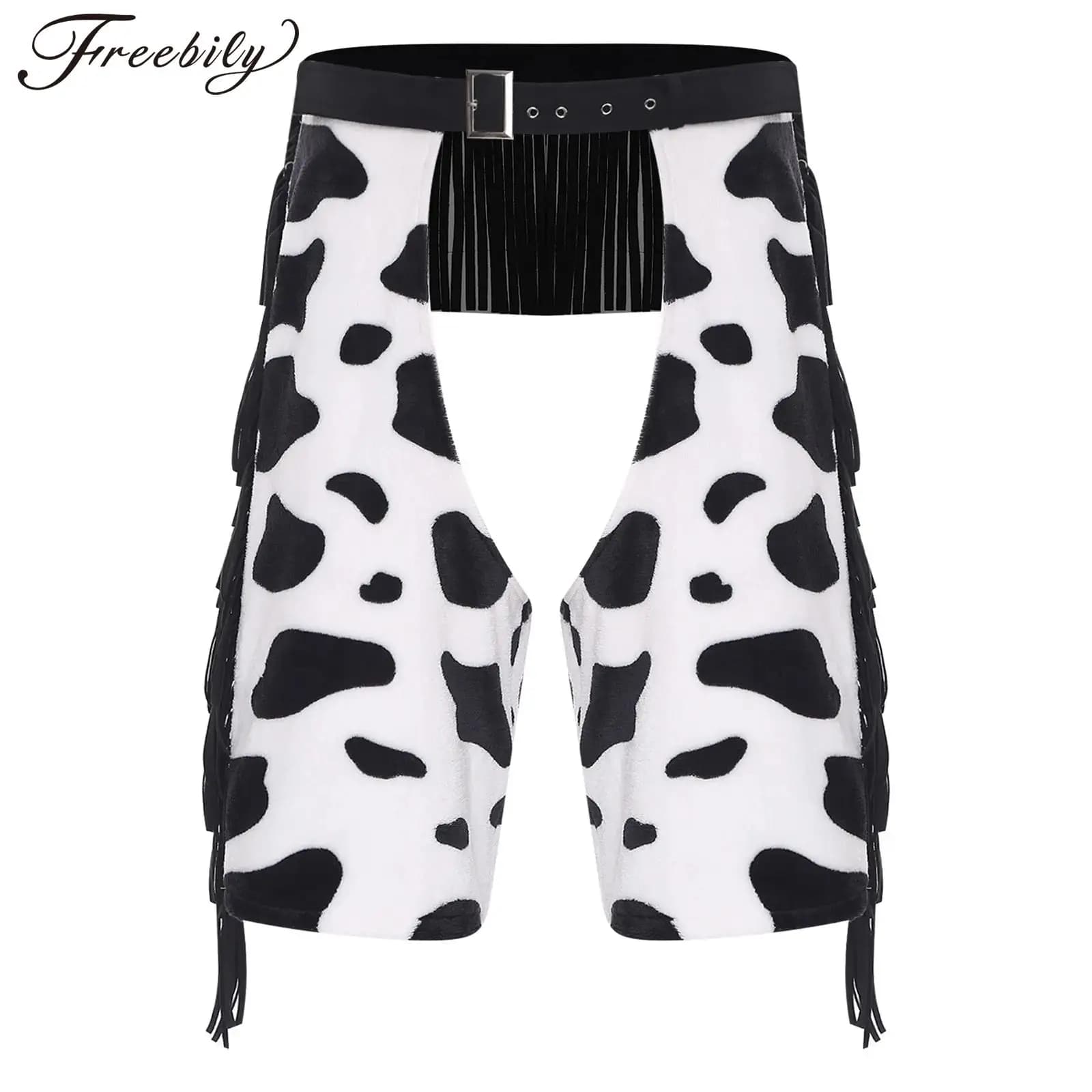 Costume cosplay da cowboy occidentale vintage da uomo Halloween Nappe Stampa mucca Flanella con bottoni aperti Pantaloncini senza cavallo per Raves Nightclub
