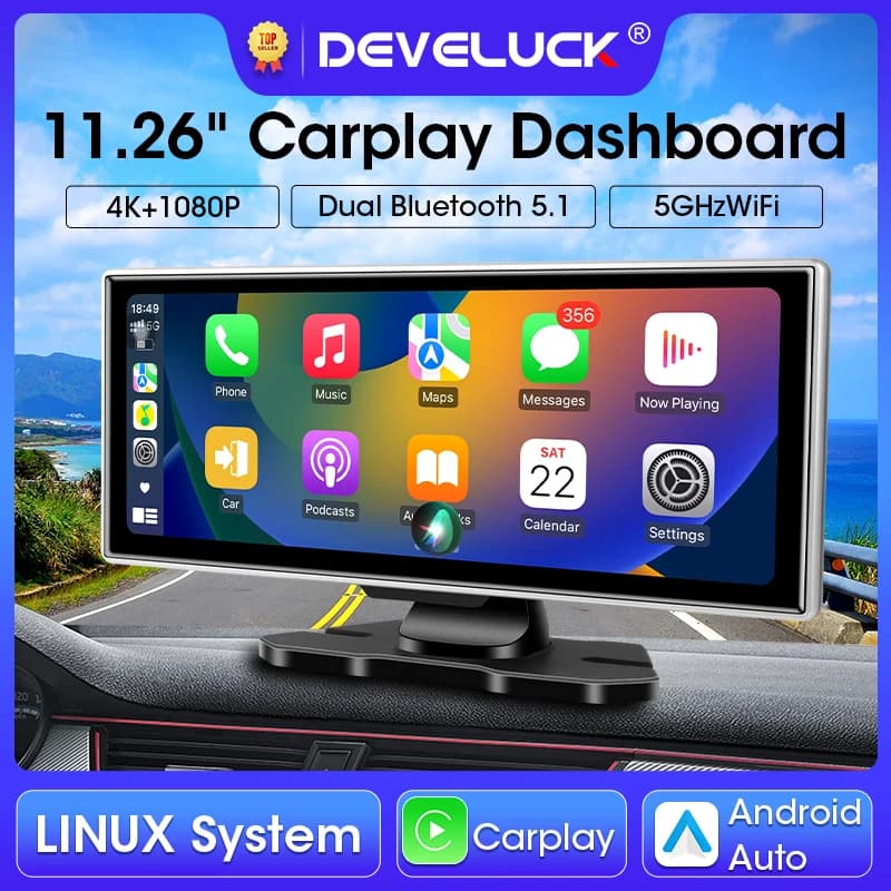 DVR per auto da 11,26 pollici 4K Dash Cam Dual Lens Wireless Carplay e Android Auto Videoregistratore Monitor Navigazione GPS 5G Wifi FM AUX