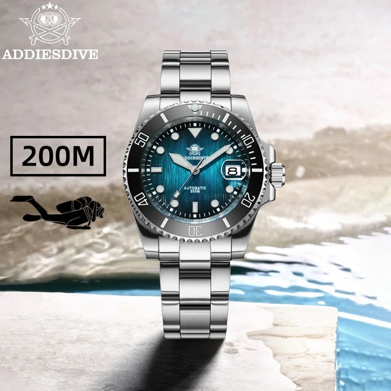 ADDIESDIVE Luxury Men's Automatic Mechanical Watch 200m Waterproof BGW9 Blue Luminous Fashionable Men's Gift Box Watch AD2536