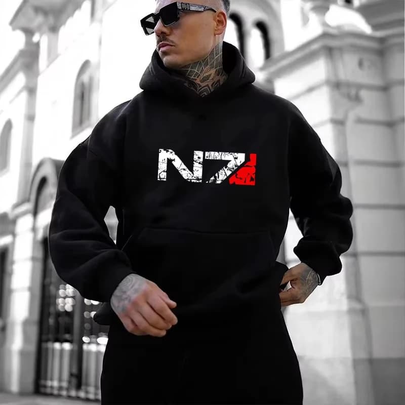 Autumn And Winter New Men's Casual Pullover Sports Hoodie Letter N7 Printed Daily Simple Style Fashionable Clothing