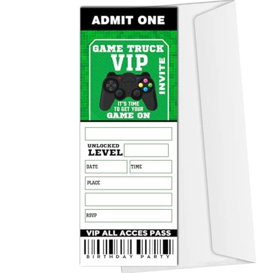 Birthday Invitation with Envelopes, 20 Game Truck VIP Ticket Invite Cards for Game Lover, Video Game Birthday Invitation for Bo
