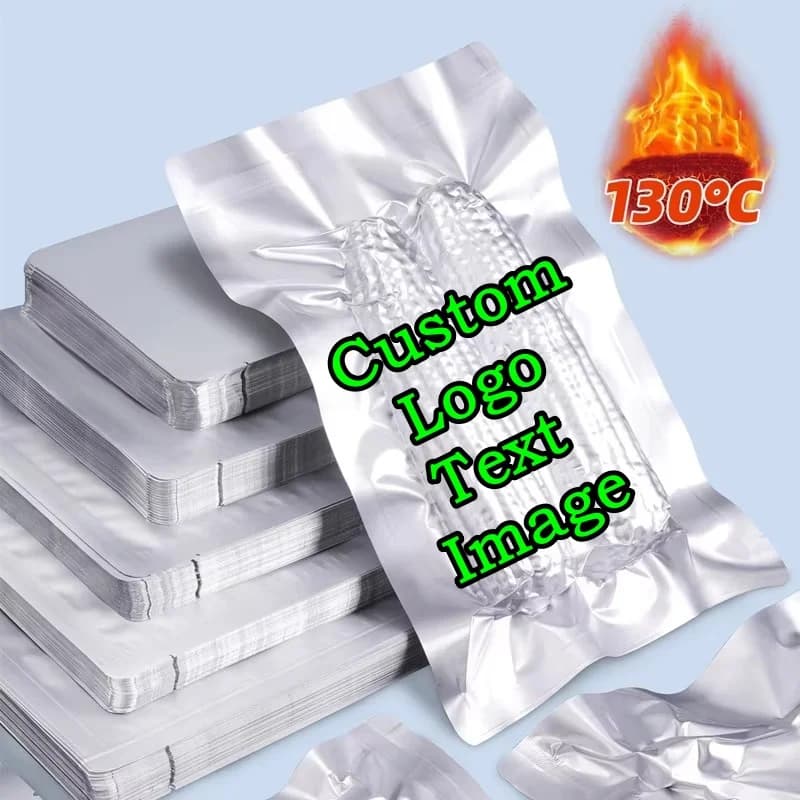 100PCS 130° Open Top Aluminum Foil Vacuum Bag DIY Logo Print Matcha Cooking Meat Chicken Beaf Heat Sealing Packaging Pouches