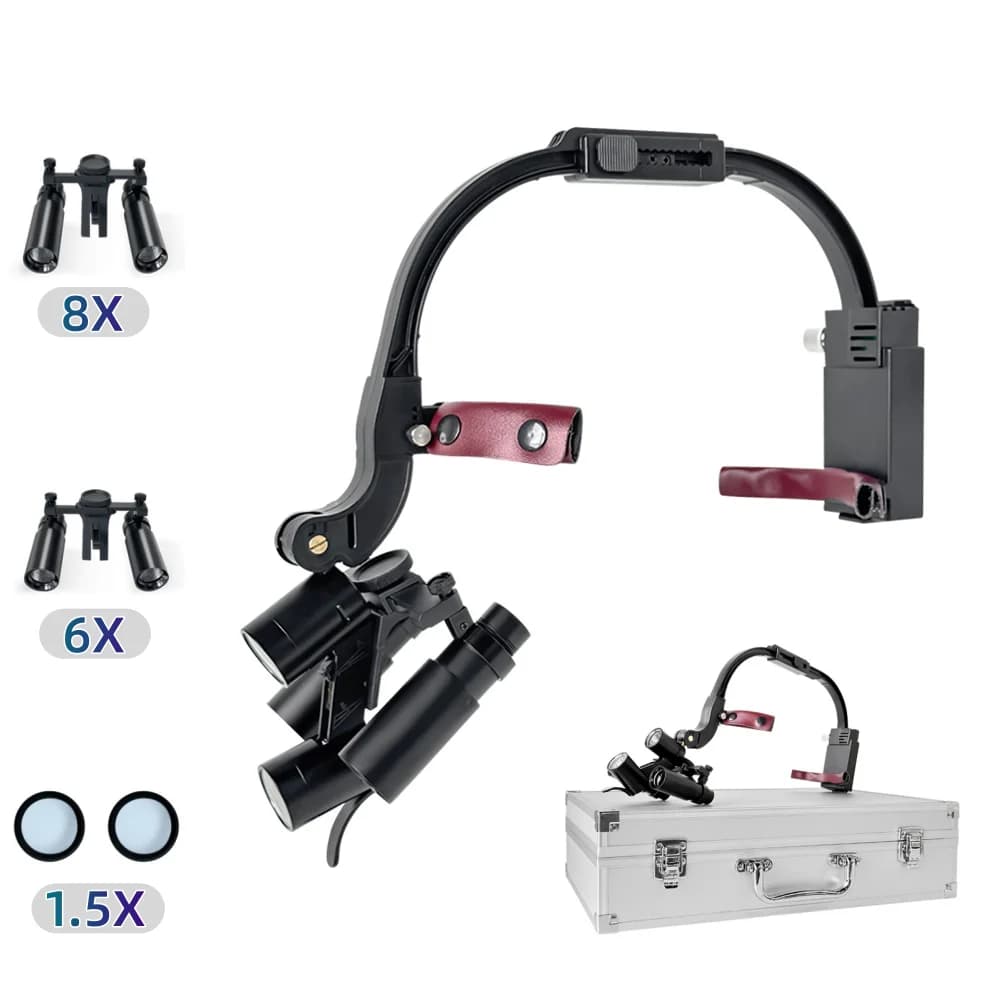 Dental Binocular Loupe 8X 6X 1.5X Magnification Binocular Loupe 5W LED Headlight Dentisit Surgical Equipment Dentistry Magnifier