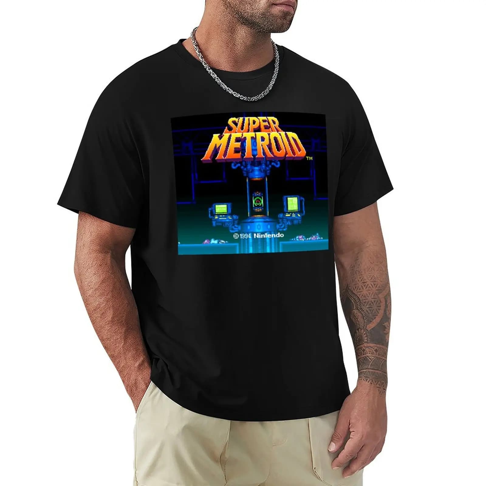 T-shirt Super Metroid Start Screen con stampa in stile urbano