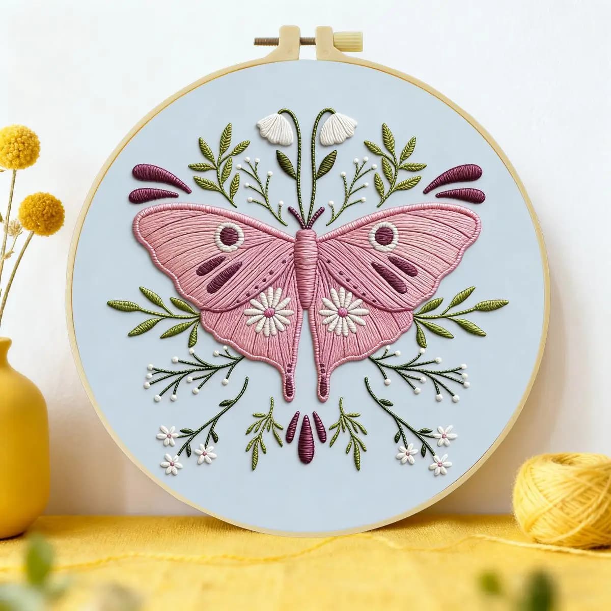 1pc 20X20CM/15X15CM 7.87/6.3inch Pink moth Embroidery Starter Kit DIY kit DIY embroidery kit manualidades Sewing Art