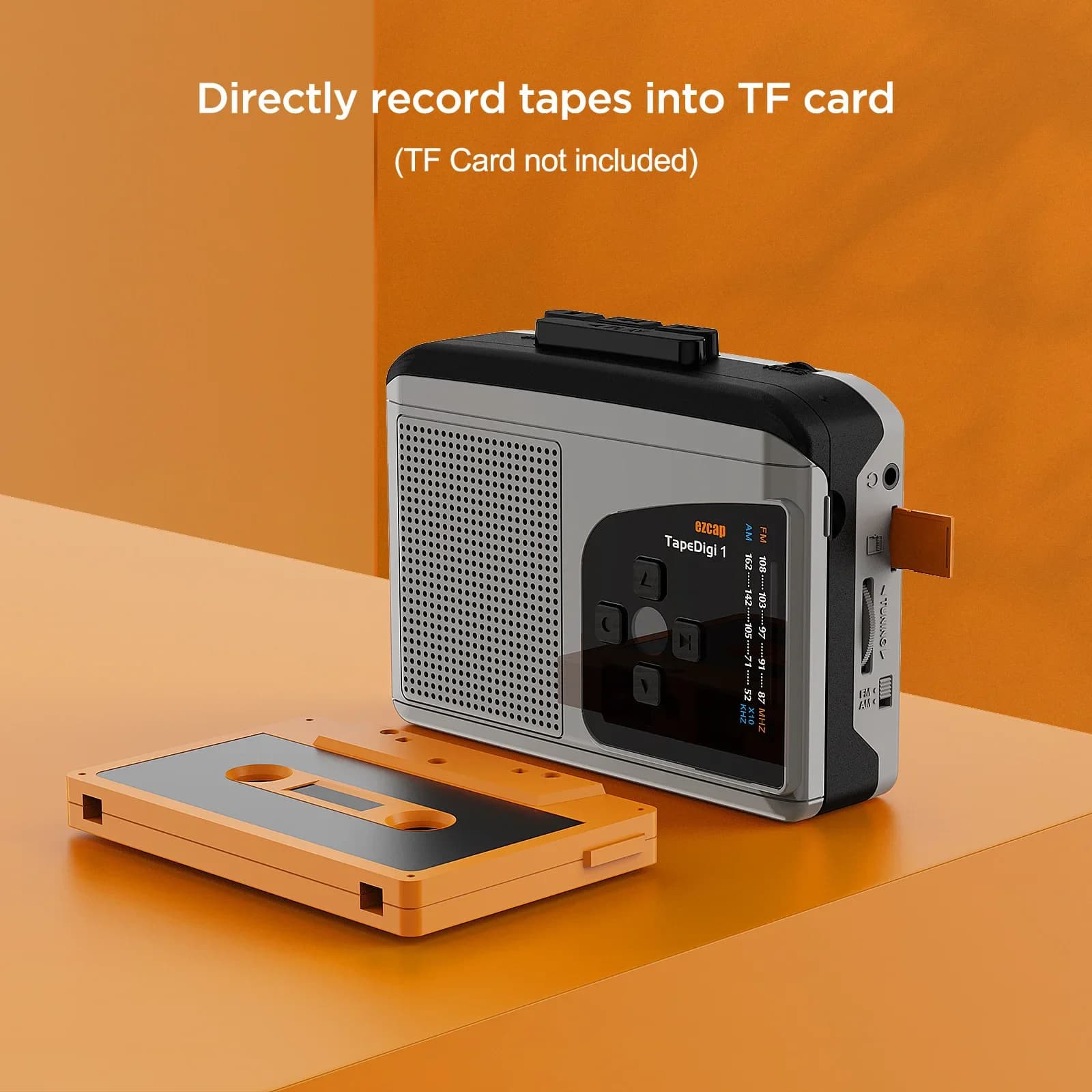 Ezcap234 Lettore di cassette a nastro Registratore radio AM/FM Convertitore da cassetta a MP3 a scheda TF Scheda di acquisizione audio Lettore walkman