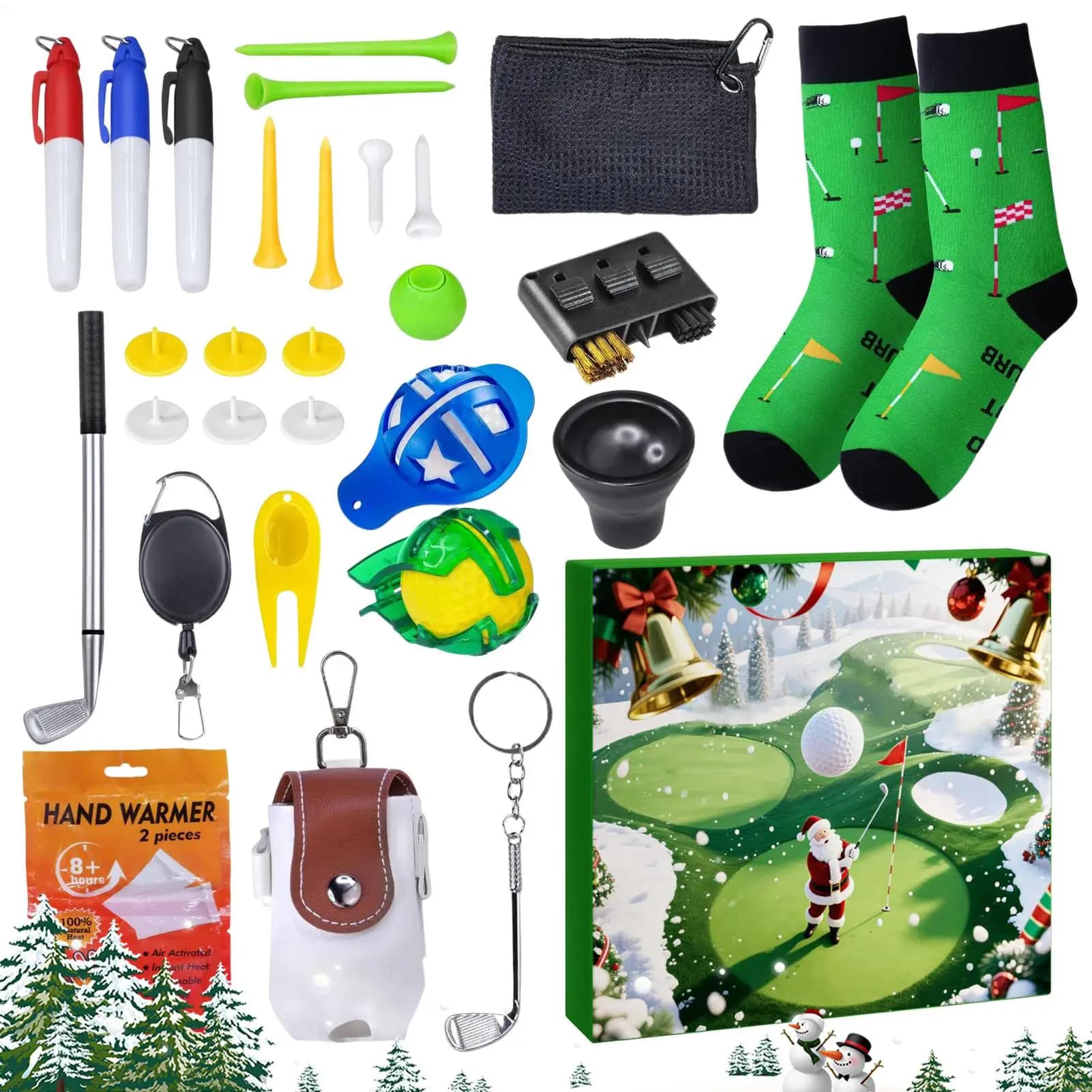 Conto alla rovescia natalizio con tema golf Calendario creativo di 24 giorni Mazze da golf Palline T-shirt Segnapunti per uomini Adolescenti Ragazzi adulti stagionali