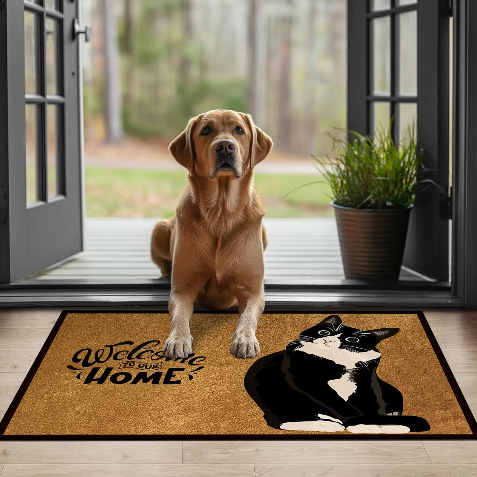 VIKAMA Cartoon Black Cat Pattern Welcome Mat Entrance Carpet Home Decor Bathroom Floor Mat Kitchen Door Laundry Entryway Rugs