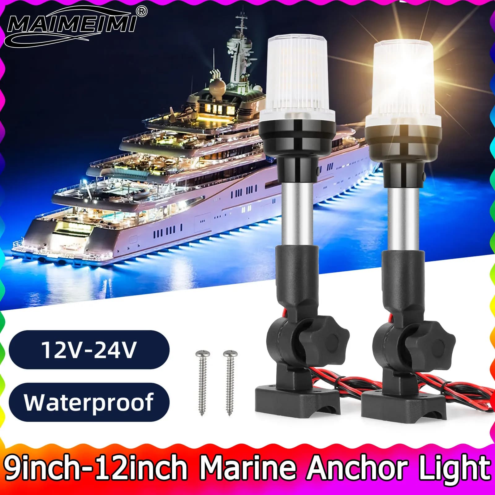 Luce di ancoraggio marina per yacht da 9 pollici-12 pollici pieghevole da 180 gradi LED luce di navigazione per barche 12V accessori per luci di segnalazione a vela