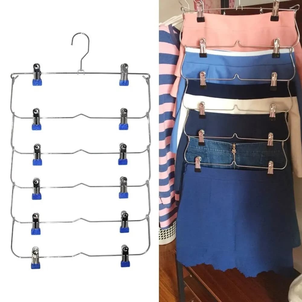 Portapantaloni multistrato pieghevole multifunzionale, portapantaloni, strumento di stoccaggio per guardaroba antiscivolo e senza cuciture per uso domestico