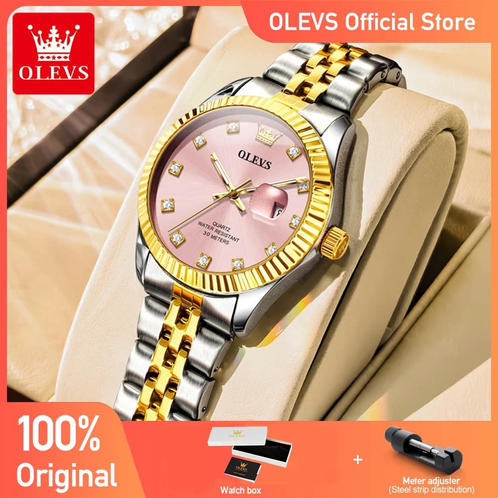 OLEVS 3705 New Women Watch Original Fashion Quartz Wristwatch Waterproof Luminous Stainless Steel Date Watch Ladies Gifts