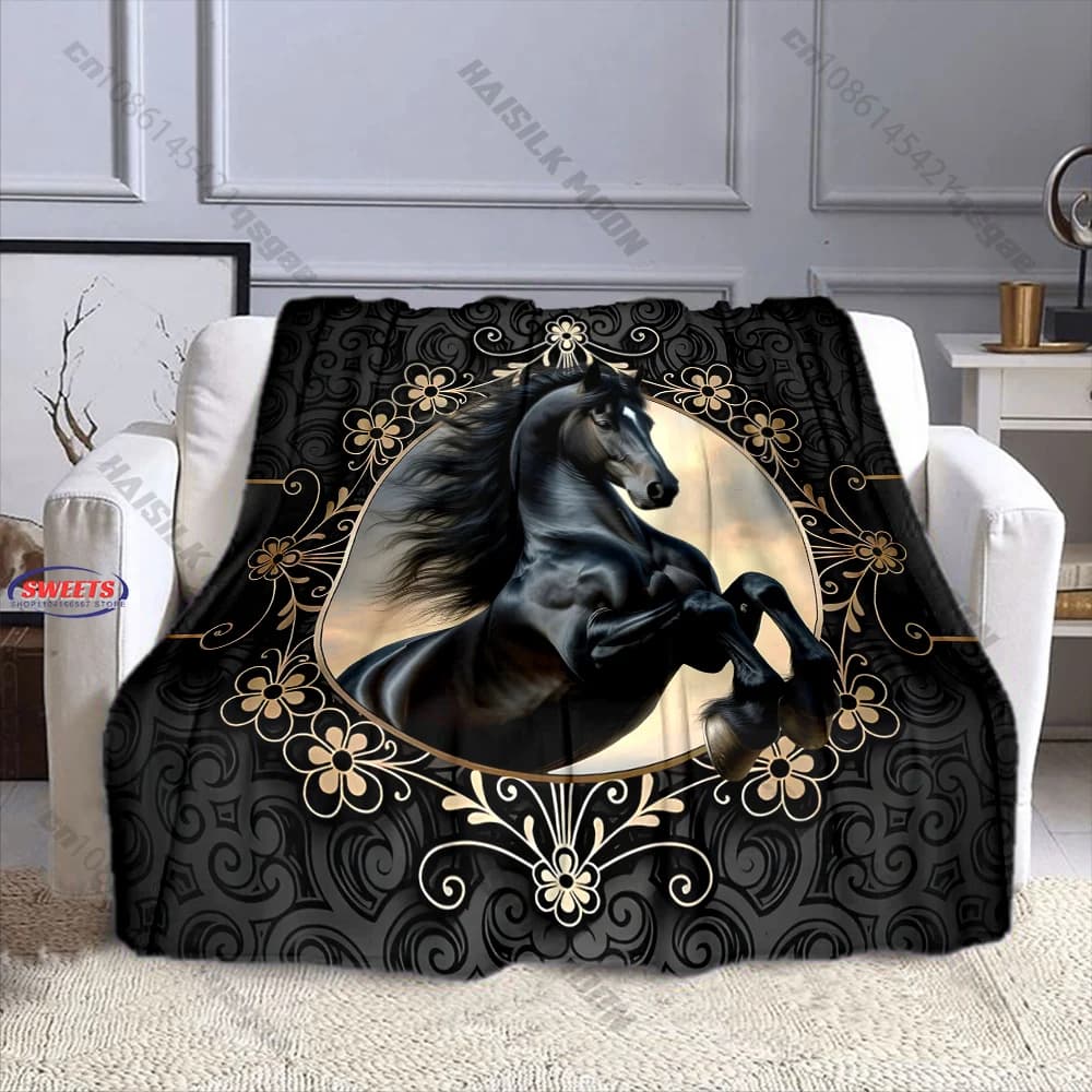Coperta Majestic Black Horse, diverse misure, coperta decorativa per divano, camera da letto, soggiorno, per bambini e adulti, regalo squisito