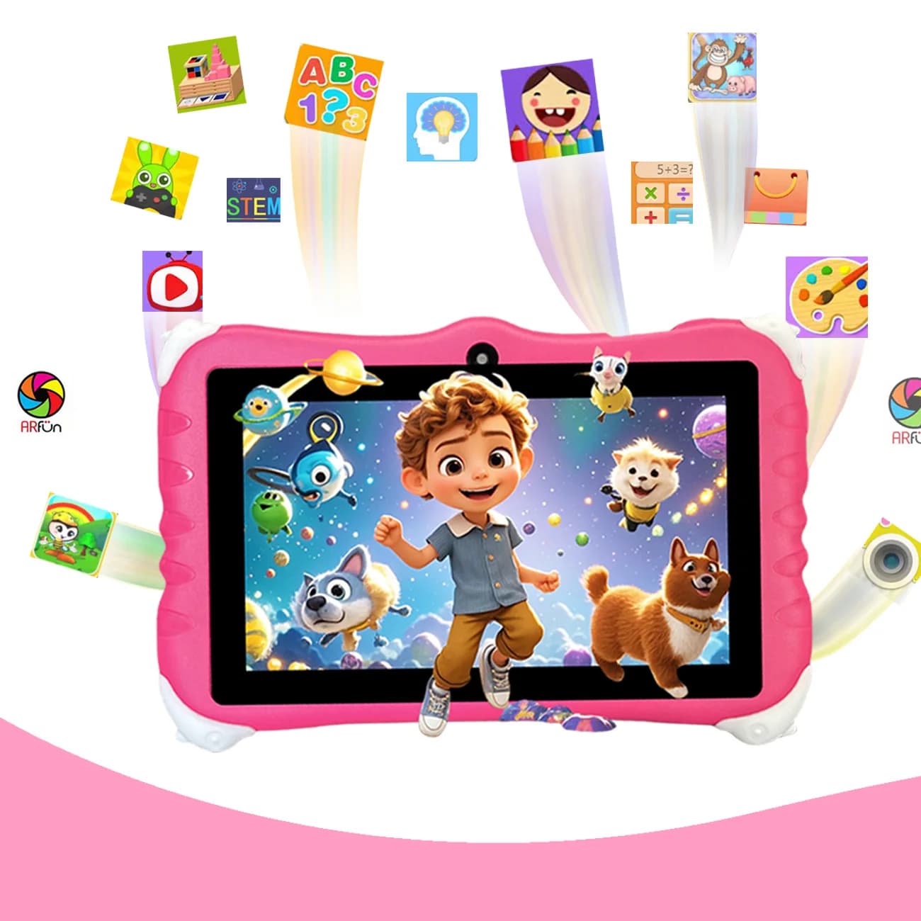Tablet per bambini Tablet Android 12 Tablet da 7 pollici doppia fotocamera Giocattoli educativi per l'apprendimento Regali per bambini Ragazzi Ragazze (Rosso \ Blu)