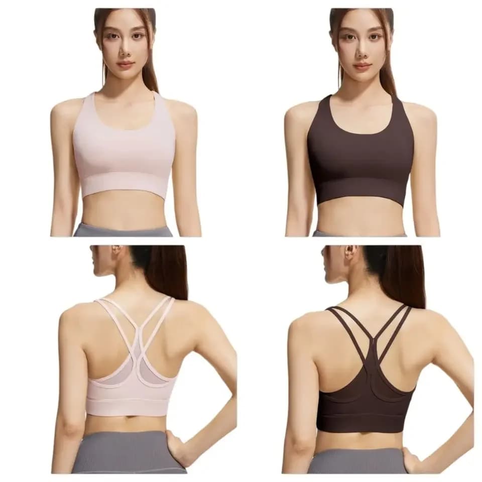 Reggiseno sportivo da donna con cintura a rete incrociata, anti-shock, anti-vibrazione, con imbottitura fissa integrata, senza cuciture, tipo gilet.