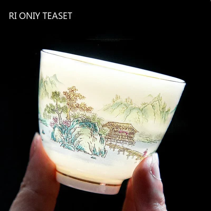 1pc Chinese Ceramic Teacup Hand Painted Flowers and Birds Tea Bowl Handmade Porcelain Tea Cup Household Tea Set Accessories