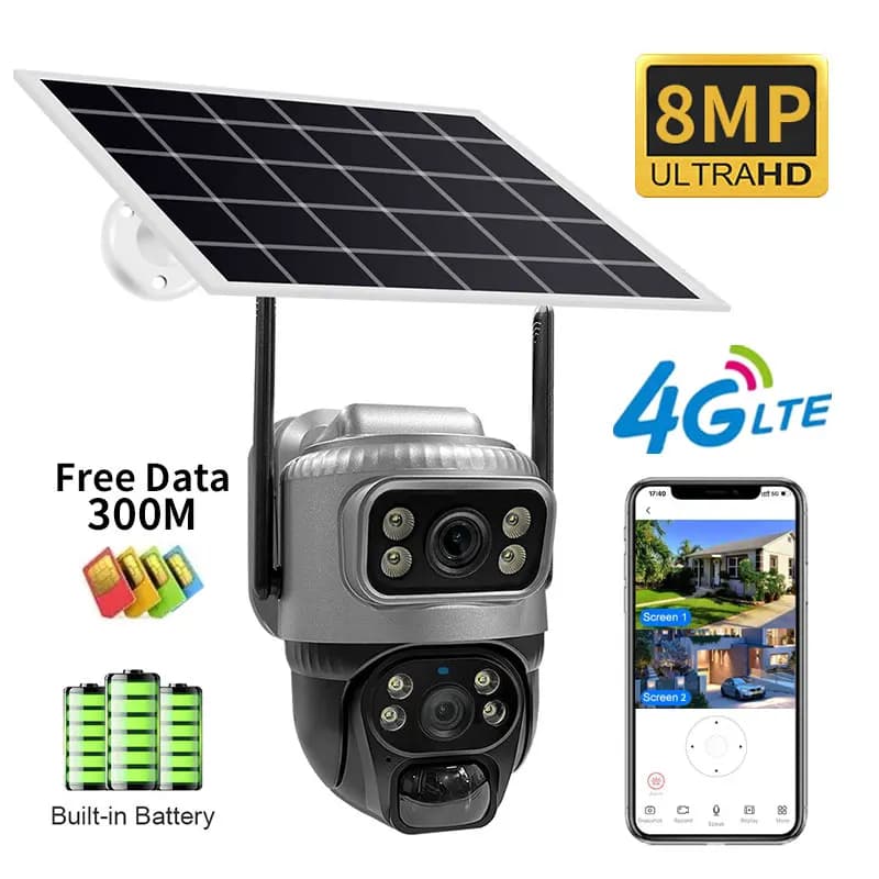Telecamera solare 4G PIR esterna Rilevazione umana Visione notturna Video di sicurezza impermeabile IP Camara 8MP 4K Batteria CCTV Monitor