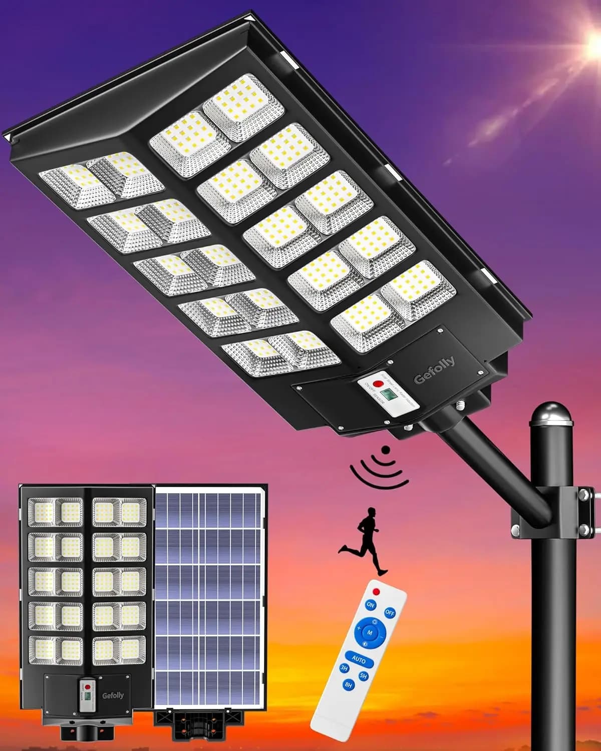 Lampioni Solari da Esterno 520000LM, Fari con Sensore di Movimento IP67 per Parcheggi, Campi da Basket