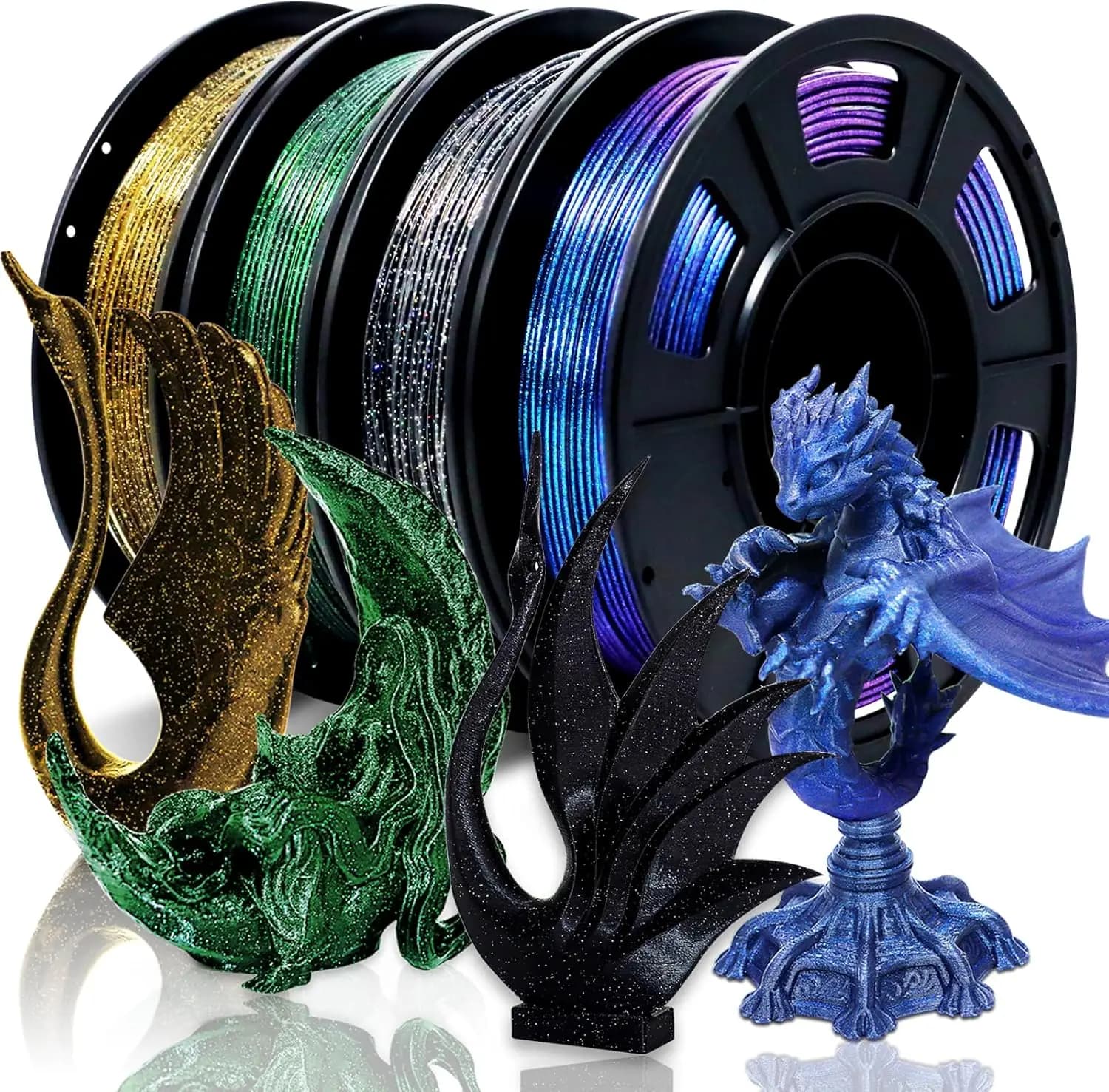 Galaxy PLA 3D Printer Filament 1.75mm Multi Color Glitter 250g*4 Pack Durable 3D Printing Filament for FDM/FFF 3D Printers