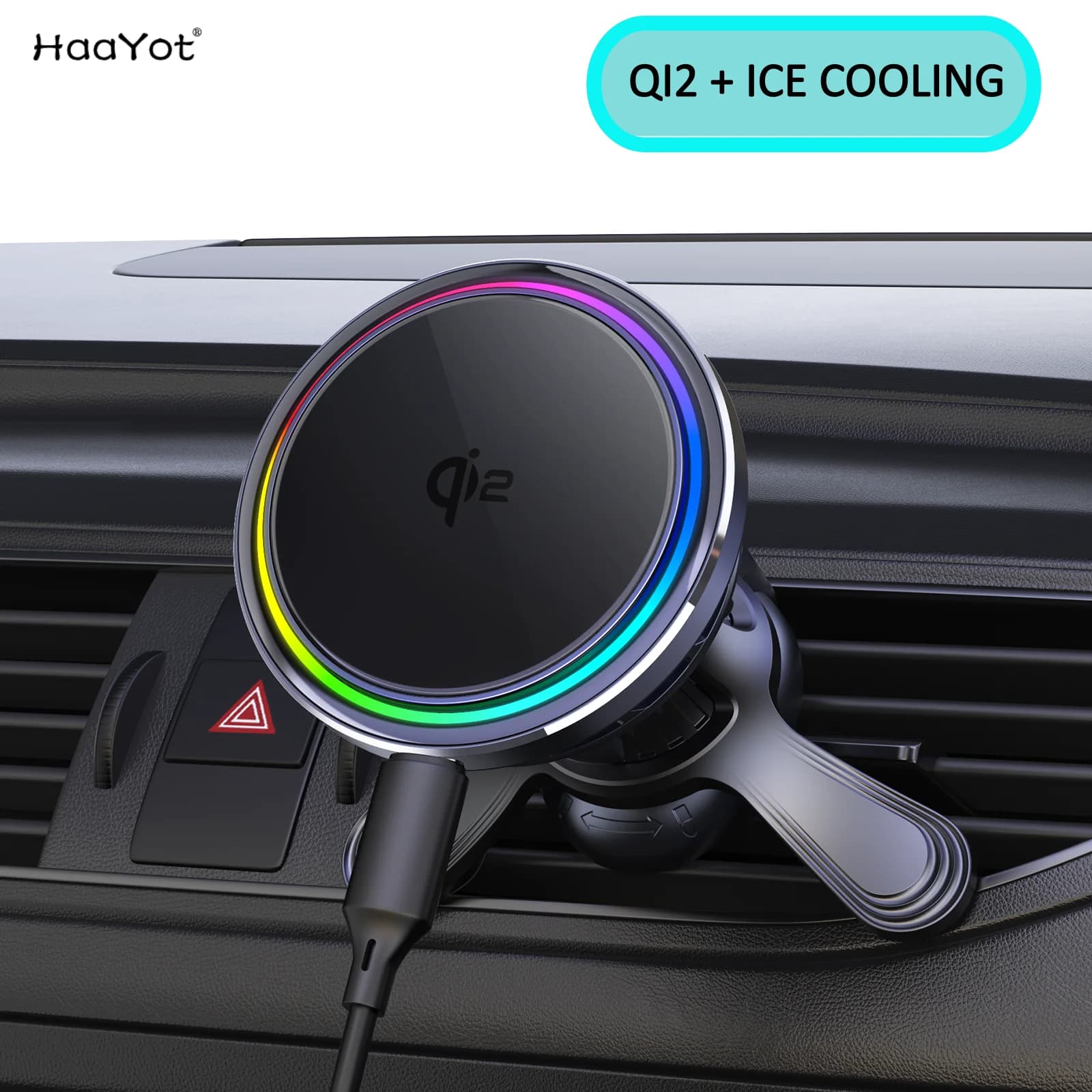 HaaYot QI2 Ice Cooling 25W Car Charger Wireless Magnetic RGB Charging Fast Support for Phone for Auto Support for Magsafe iPhone 17 16 15 14