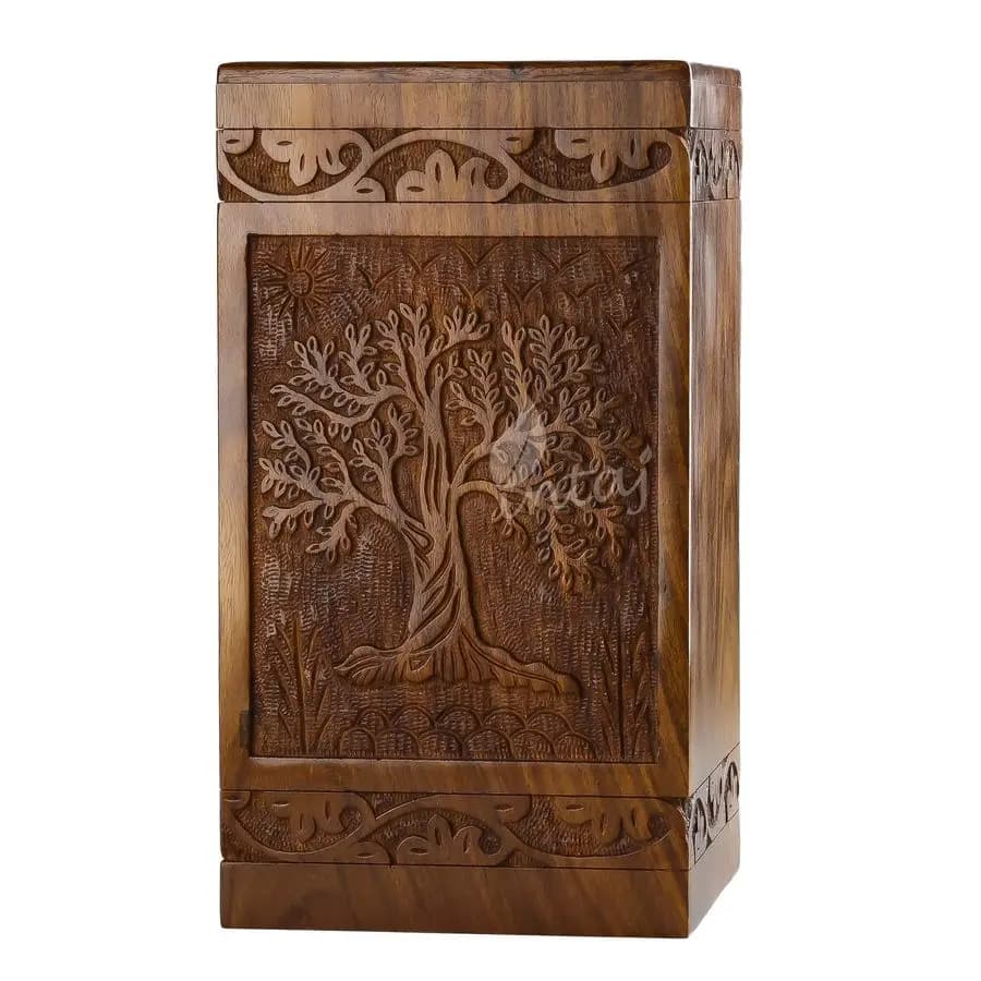 Urne cinerarie in legno a forma di Albero della Vita per ceneri umane, urna commemorativa e cofanetto per adulti (uomo, donna, bambino) o animali domestici (gatto, cane)