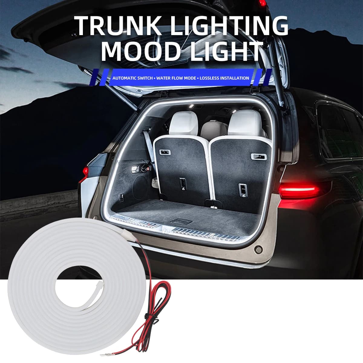 Striscia LED 4M 12V per bagagliaio auto, luce ambientale in silicone per decorazioni di compleanno e San Valentino, bianca 6000k