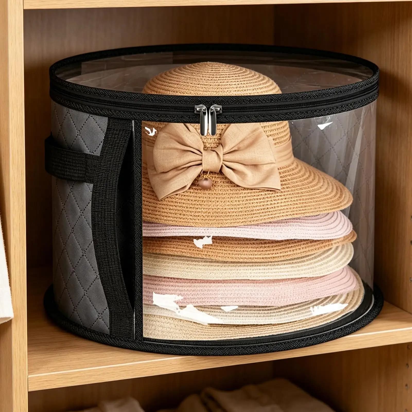 Hat Storage Box 44x44x28cm Large Capacity Stackable Brim Protector Round Hat Carrier Portable Organizer Closet Keeper