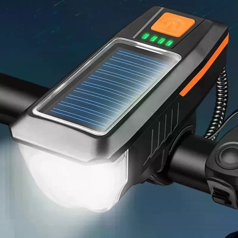 Luce solare per bici USB ricaricabile Display di alimentazione Lampada frontale per bici da strada di montagna con torcia a clacson Lampada frontale per bicicletta