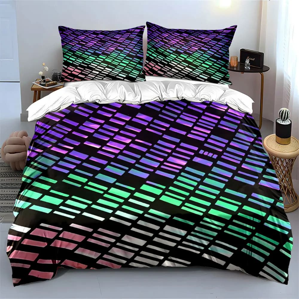 Set di biancheria da letto con blocchi sfumati olografici da 3 pezzi, copripiumino con motivo iridescente + 2 federe, singolo, doppio, king, queen, regalo