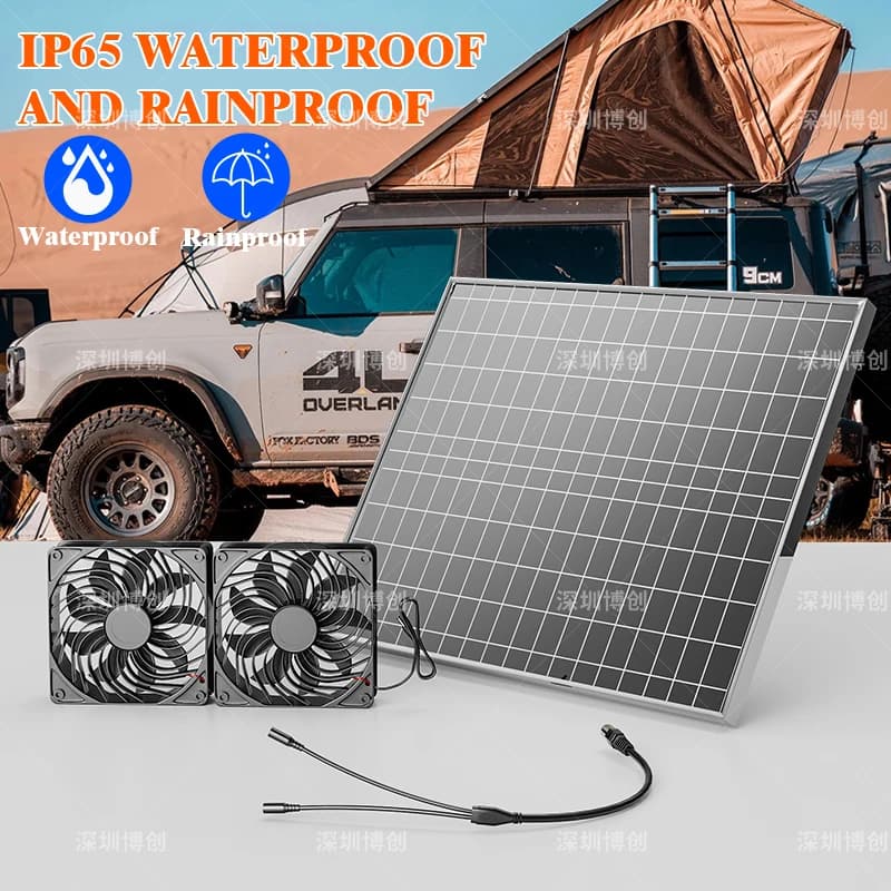 Ventilatore ad energia solare da 500 W Ventilatore portatile ricaricabile a batteria con pannello di ricarica USB per viaggi in campeggio all'aperto a casa