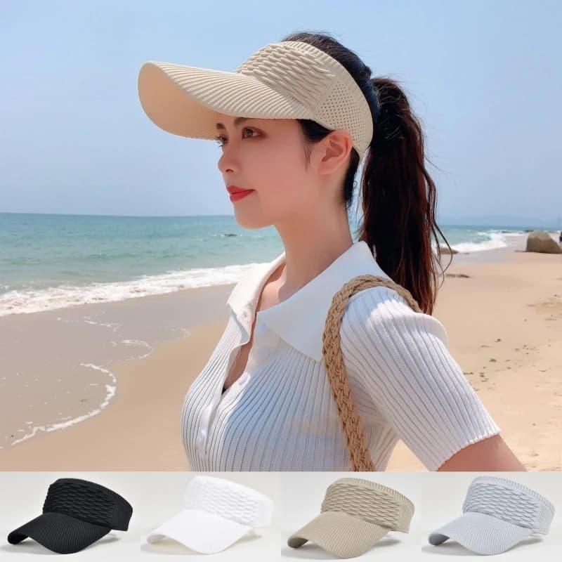 Cappello da sole da donna Cappello con visiera regolabile traspirante anti-UV per tennis Golf Corsa in spiaggia Viaggi Sport all'aria aperta Design superiore vuoto