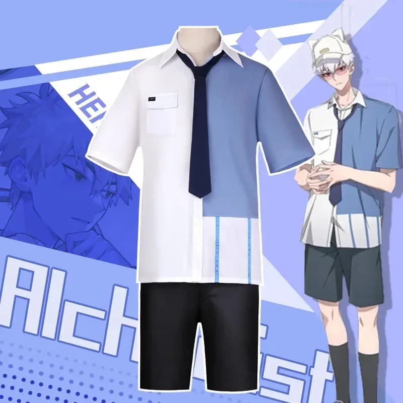 Anime Link Fare clic su Lucas Costume Cosplay Bianco Corto Lu Guang Camicia blu Pantalone Cappello Set completo Abbigliamento quotidiano Halloween Suita;3,v'5.t;