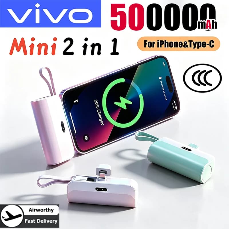 VIVO 500000mAh Mini Power Bank Super Fast Charging Large Capacity Portable External Battery Powerbank For All Phones 2026 New