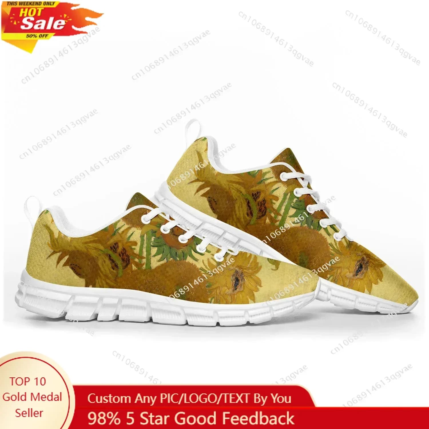 Van Gogh Oil Painting Sunflower Sports Shoes Mens Womens Sneakers Custom High Quality Casual Couple Shoe