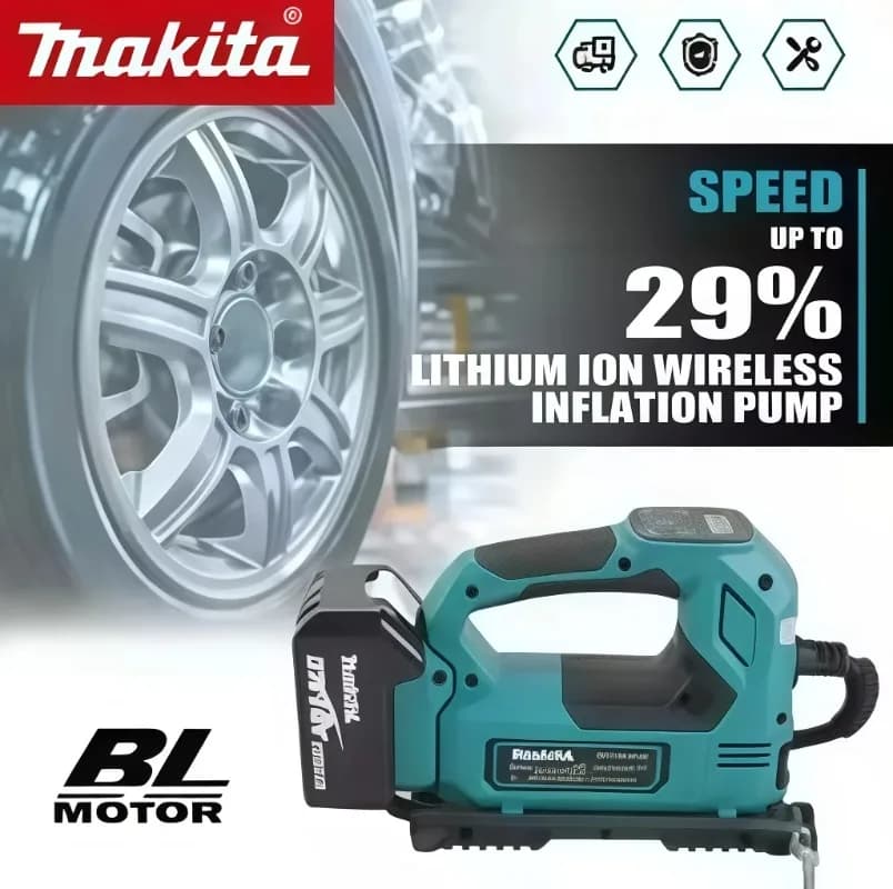 Pompa ad aria senza fili Makita: Gonfiatore portatile per pneumatici con display digitale, strumento da 18V per auto e moto