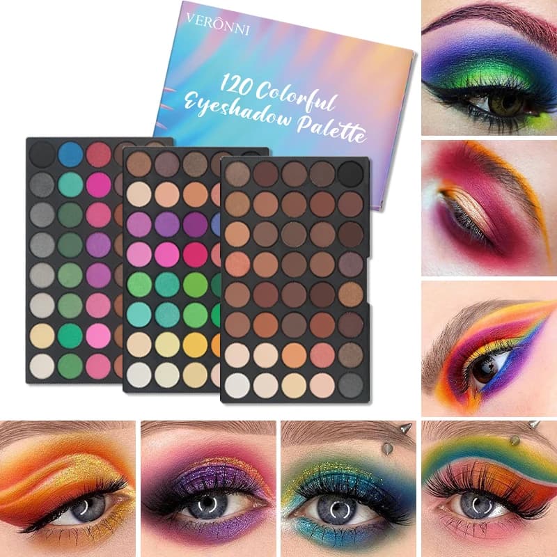 Palette Ombretti Colorati 120 Colori, 3 Strati, Tutto in Uno, Ombretto Opaco e Shimmer, Sfumabile, Impermeabile, Lunga Durata