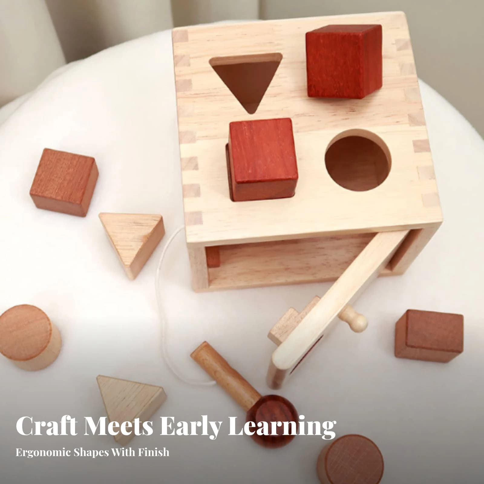 Shape-Matching Wooden Toy Box Hands-on Wooden Shape Sorter with Geometric Blocks Fine Motor Skill Toy Safe for Toddlers