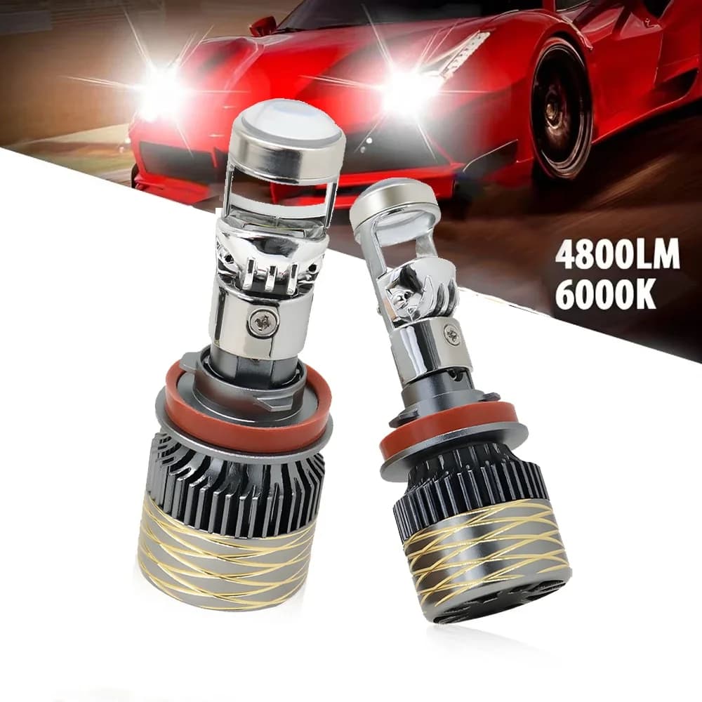 Lampadine per fari auto A81 H7 H4 con mini lente proiettore H11 H8 H9 9005 9006 HB3 HB4 Canbus, lampadine LED proiettore auto 4800lm 60W