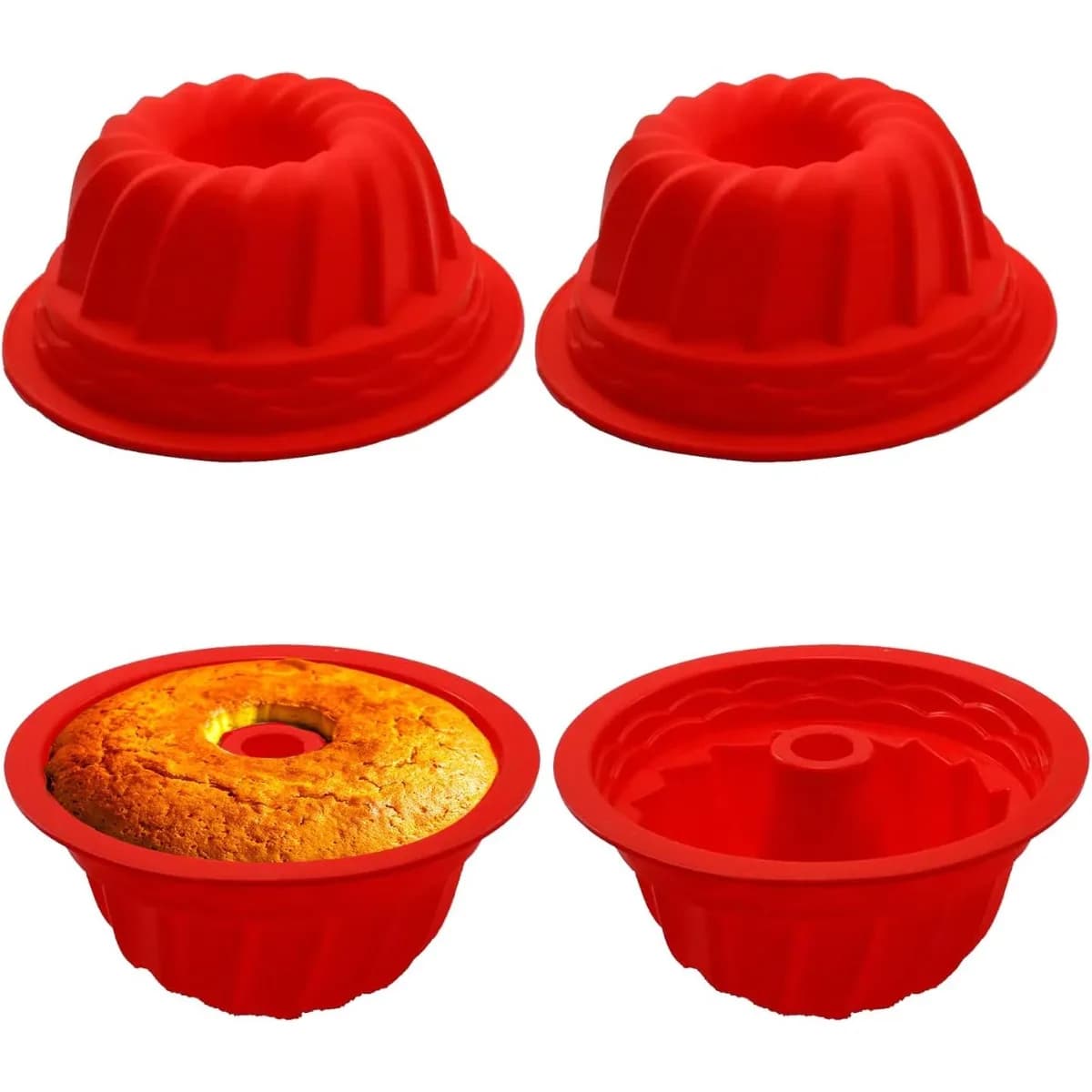 9 Inch Red Silicone Cake Mold Non Stick Bakeware Hollow Round for Mousse Chiffon Pudding Jelly Ice Cream Kitchen Tools Set