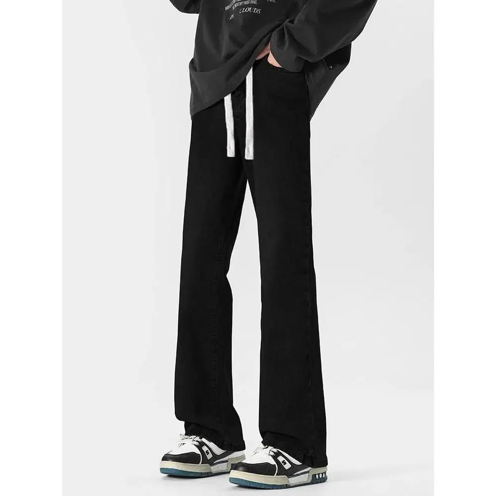 Jeans Stile Americano a Gamba Dritta e Larga per Uomo, Pantaloni Casual con Elastico in Vita e Cordoncino, Leggermente Svasati, in Cotone e Poliestere per l'Estate
