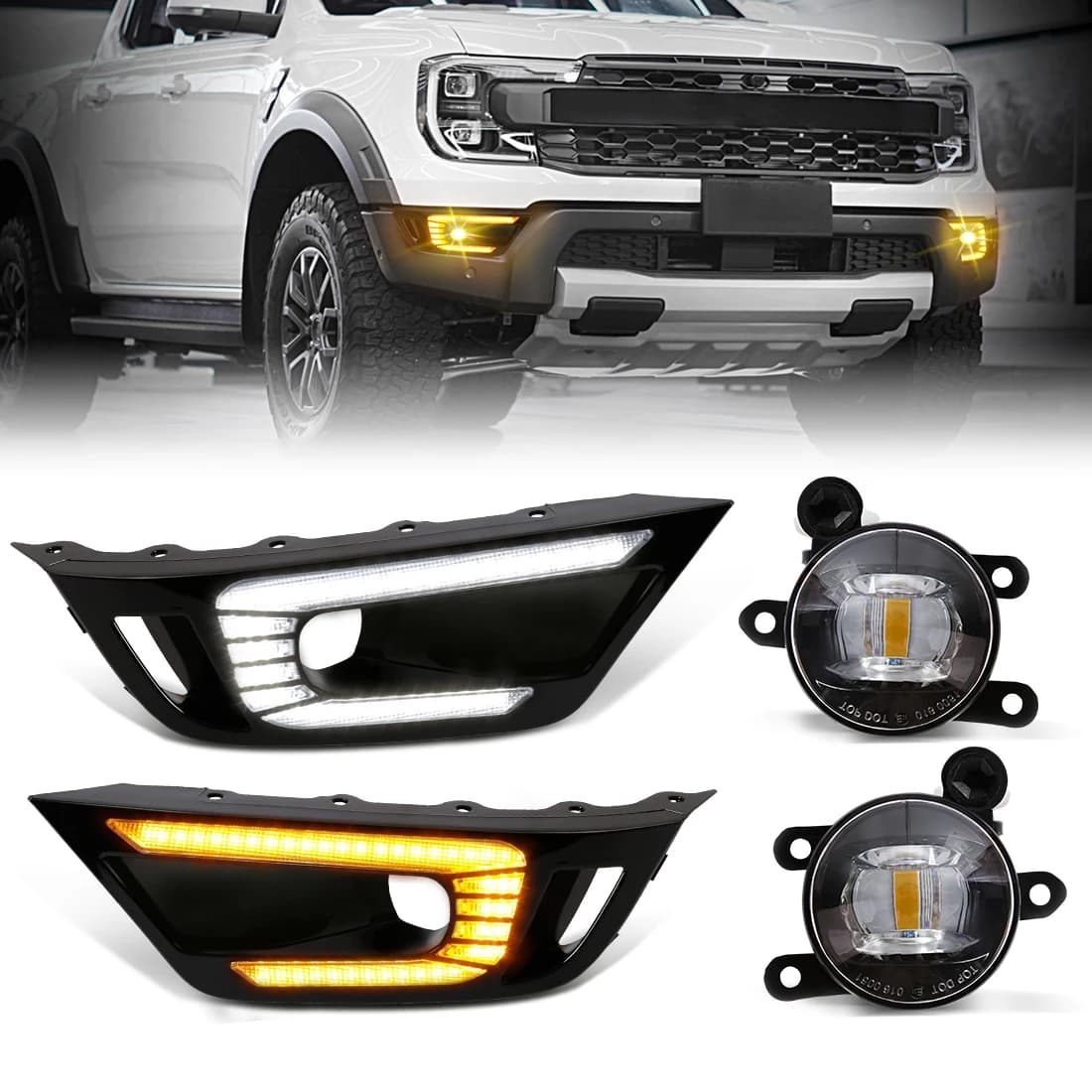 LED DRL Fendinebbia For Ford Ranger Raptor 2022 2023 2024 Auto Daylight Front Daylight Guide White Yellow