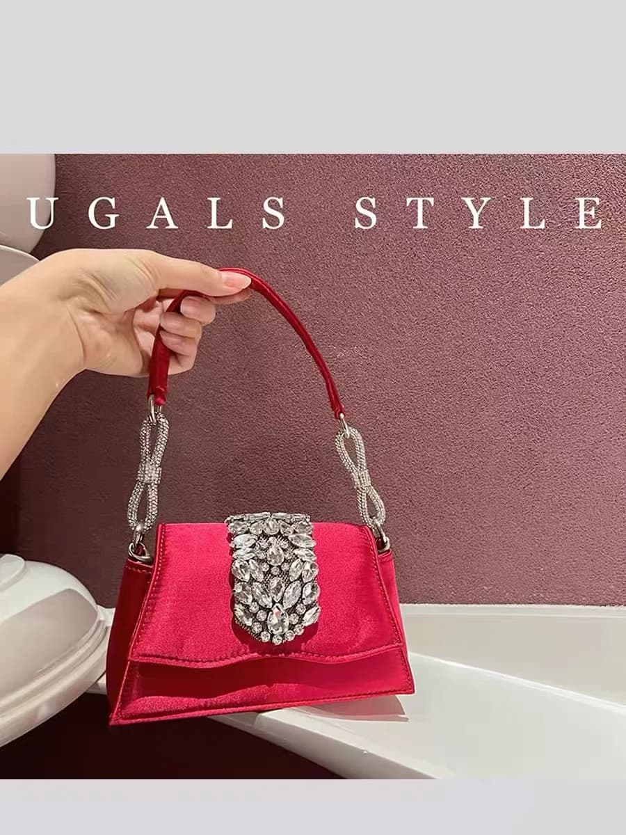Luxury Satin Square Bag Crystal Shiny Diamonds Evening Bag Women's Handbag Wedding Party Clutch Purse Shoulder Messenger Bag